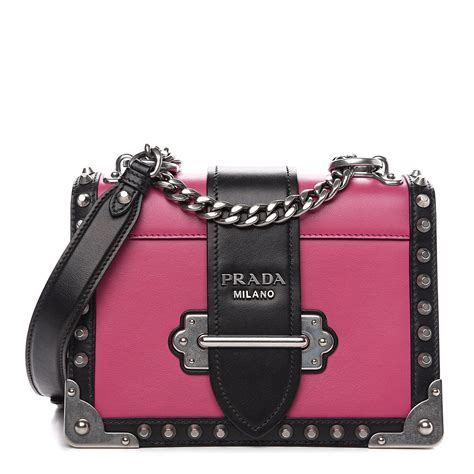 PRADA City Calf Saffiano Cahier Bag Fuxia Black 